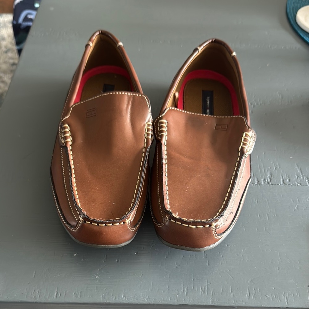 Tommy Hilfiger Brown Leather Slip-On Loafers